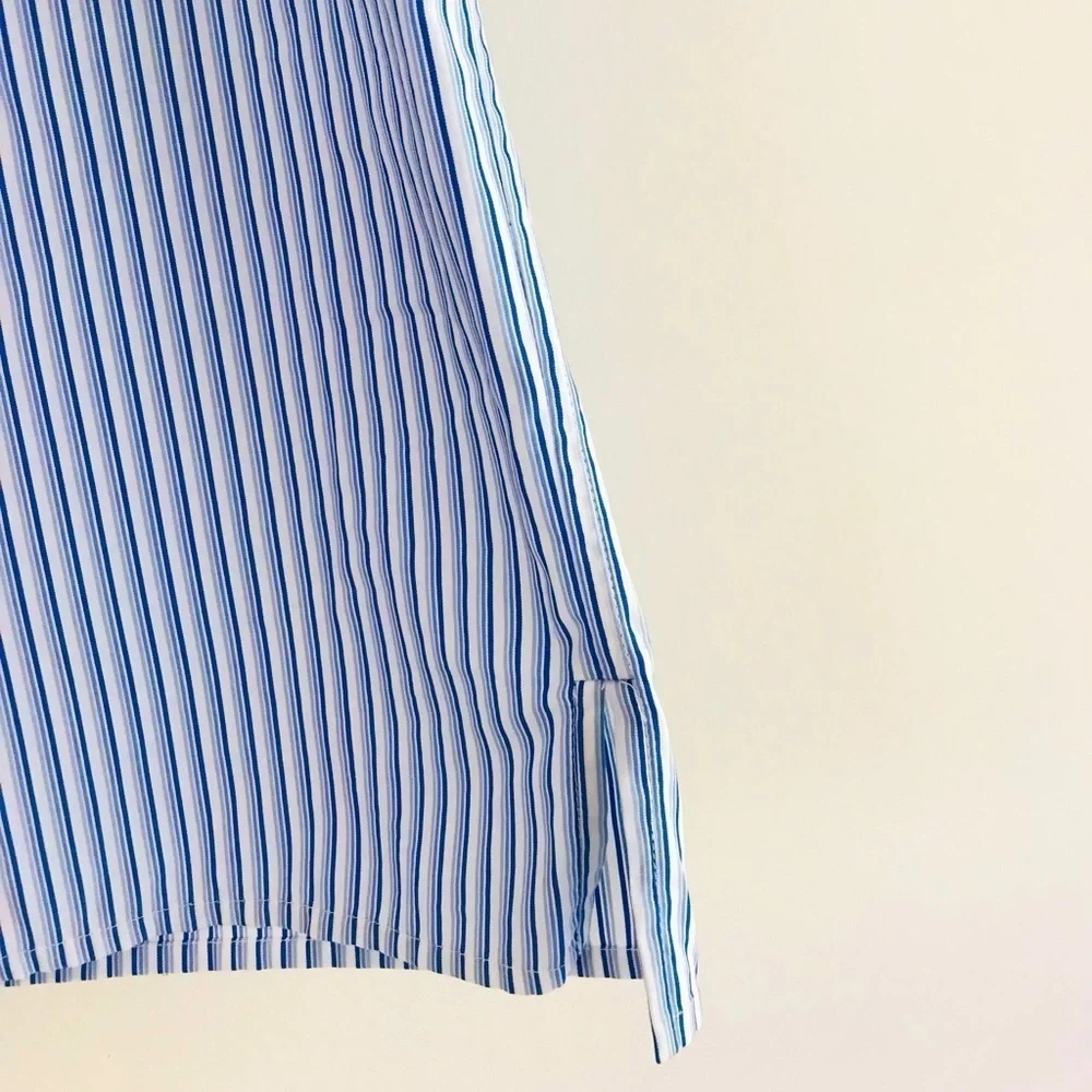 Tory Burch | Ariana Drawstring Top Womens S Small Blue Ombre Stripe Short Sleeve